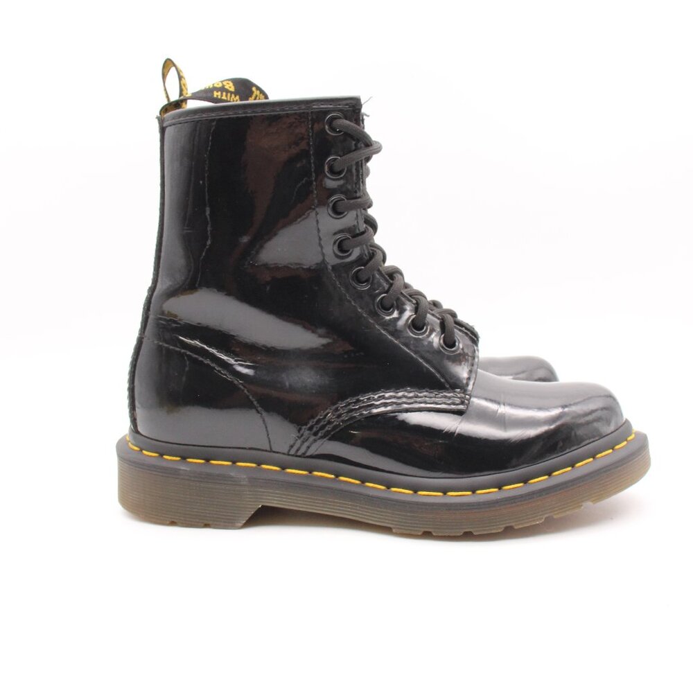 Dr. Martens Black Combat Boots with Glossy Finish
